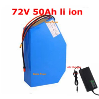 72v 50Ah lithium ion triangle battery 18650 li ion Polygon battery for 5000w Mountain Bike scooter Motorcycle + 5A charger