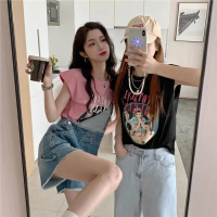 พร้อมส่ง-COD cicishop(T101)เสื้อยืดแขนกุด สกรีนลาย เกาหลีมากกก น่ารักมาก