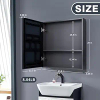 Wall Mounted Double Door Bathroom Mirror Cabinet Aluminum Storage Organizer 23.8 x 25 Inch