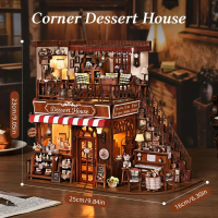 Corner Dessert House with Sensor Light DIY Miniature Doll House