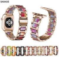 Colorful Stainless Steel Resin Strap For Apple Watch Band 38mm 40mm 42mm 44mm Link Bracelet For iWatch Series 1 2 3 4 5 6 SE