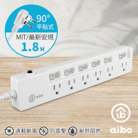 aibo 3P六開六插 新版安規15A安全延長線(扁插)-1.8米