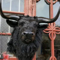 big simulation yak 's head 48x54cm hard model polyethylene&amp; furs black yak wall pandent handicraft home decoration gift s2654