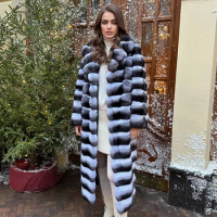 Long Coats For Women Rabbit Fur Jacket Long Women Winter Real Rex Rabbit Fur Coat Genuine Fur Chinchilla Fur Coat Women