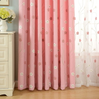 定制韓式田園風棉麻刺繡花粉色窗簾公主房飄窗臥室遮光成品窗紗