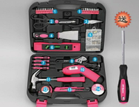工具箱希孟家用工具組合套裝粉色禮品工具箱多功能維修工具鋰電鑽手電鑽-維多原創　免運