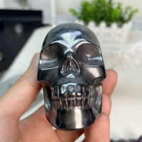 Natural Terahertz Skull Crystal Hand Carved Statue Reiki Healing Mineral Stone Crafts For Halloween Decoration Gift 1pcs