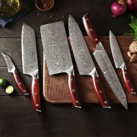 YARENH 3-6PCS Kitchen Knife Set - Damascus High Carbon Steel Professional Chef Knife Set - Rosewood Handle Utility Cooking Tools
