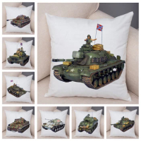 Second World War Tank Cushion Cover for Sofa Home Car Children Room Decor Cartoon Toys Print Pillow Case Soft Plush Pillowcase