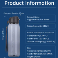 Tupperware 750ml Large Capacity Water Bottle With Straw Drinking Plastic Transparent Water Jug Portable Sport Cup For Camping