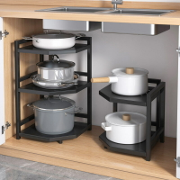 開發票 廚房轉角置物架多層臺面鍋具二層收納架櫥柜內柜子下水槽分層儲物