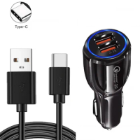 Dual USB Fast Car Charger Type-c USB Charging Cable QC 3.0 For Huawei P40 P30 Mate 40 Pro Lite Honor 9A 10X Lite Power Charger
