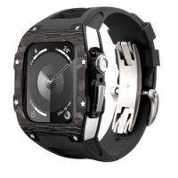 Carbon Fiber Case For i Watch Modification Kit Mod Kit for apple watch series SE 9/8/7/6/5/4 44/45mm Accessaries black strap