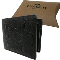 COACH 浮雕C LOGO 8卡男款短夾附活動證件夾禮盒(浮雕黑)