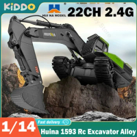HUINA 1593 RC Excavator Crawler 1/14 22CH Dumper Truck Alloy Tractor Loader 2.4G Radio Controlled Car Engineering Toys for Boys