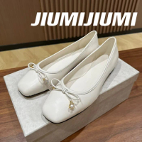 2023 JIUMIJIUMI Newest Autumn Handmade Real Leather Woman Flats Ballet Shoes Ballet Shoes Butterfly-Knot Boat Shoes Botas Mujer