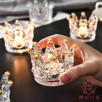 水晶皇冠玻璃浪漫蠟燭臺創意桌面裝飾擺件【櫻田川島】