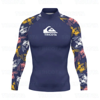 Men's Long Sleeve Surf Shirt Rashguard UV Protection Beach T-Shirts Swimwear UPF Gym Clothes Elastic Rashguard Surf Swimwear