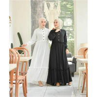 BUTIKKU - GAMIS CHIKA - MAXI POLOS REMPEL - GAMIS POLOS TINGKAT crepe muslim  panjang  wanita  dress