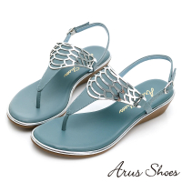 【GDC】時尚春夏必備金屬造型後帶真皮夾腳涼鞋-淺藍色(113412-31)