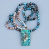 EDOTHALIA Ocean Stone Pendant Necklace Women Blue Magic Stone &amp; Abacus Beads 108 Beads Mala Meditation Necklace