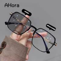 Ahora Fashion Square Photochromic Sun Shade Reading Glasses Frame Blocking Blue Light Sunglasses Computer Prebyopia Goggles