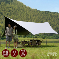 【好玩旅物】六角款_5-8人戶外露營遮陽防水大尺寸黑膠天幕帳篷 (附配件及收納袋)