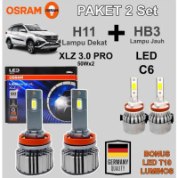 C - Paket Lampu LED NEW RUSH H11 OSRAM XLZ 3.0 50W + LED C6 HB3 9005 Bohlam LED - Dekat+Jauh