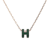 HERMES Mini Pop金屬琺瑯H字LOGO立體簍空設計鉤扣項鍊(玫瑰金x翠綠)