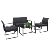4 Piece Outdoor Patio Furniture Set Metal Patio Table And Loveseat Chairs For Backyard