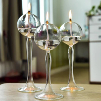 Transparent High Foot Glass Ball Candlestick Oil Lamp Candlelight Candle Holder Oil Lamp Wedding Decor Dinner Handcraft Ornament