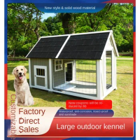 Large dog kennel, solid wood, outdoor cage, rainproof house, wooden villa,