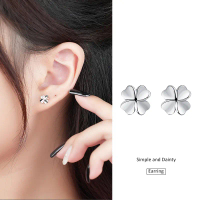 Anting-anting Stud Semanggi Empat Daun, Fesyen CE118, Perak 999 Sterling, Untuk Wanita, Barang Kemas