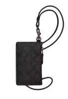 COACH Coach Mens Zip Lanyard Card Case In Signature Canvas - Charcoal/Black