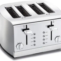 Krups Toaster Stainless Steel Toaster 4 Slice 4 Functions, Cancel, Bagel, Reheat, Defrost 1500 watts 6 Shade Settings, Removable