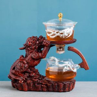 全城熱賣 - 招財貔貅懶人玻璃功夫自動茶具茶杯壺套裝家用泡茶壺神器磁啜感應紅色-招財貔貅光面龍鳳泡茶器
