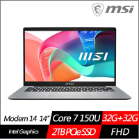 MSI微星 Modern 14 F1MG-003TW 14吋商務筆電 (Core 7 150U/32G+32G/2TB PCIe SSD/Win11/特仕版)