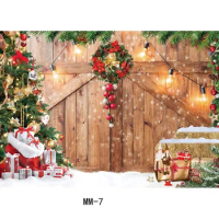 ZHISUXI Christmas Tree Flower Wreath Wooden Gift Photography Backdrop Window Snowman Cinema New Year Background Prop HH-108