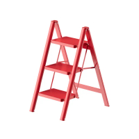 【YOUFONE】三步梯加厚碳鋼折疊梯/加厚多功能人字梯(紅色)
