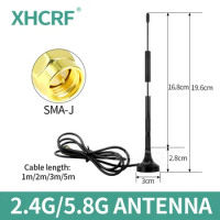 Dual Band 2.4G/5G/5.8G Antenna SMA Male with Magnetic base for WiFi Router Camera Signal Booster GR174 Cable