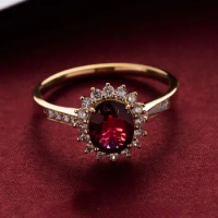 925 Silver Vintage Gemstone Ring Red 5A Zirconia Women's Ring 18K Gold Plated Engagement Ring