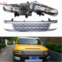 free ship Factory Supported Car Styling 2007-2015 For FJ Cruiser Headlight Projector lens Light with grills for Fj cruiser car