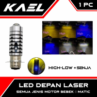 Lampu Depan H6 LED Motor Laser Jauh Dekat 2 Warna & Senja Biru Utama