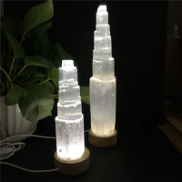 19cm Moroccan Selenite Tower White Natural Crystal Lamp Gypsum Castle ReikiHealing Bedroom Home Decoration