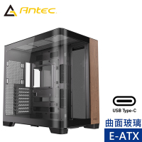 Antec 安鈦克 C8 Curve Wood E-ATX 海景房 電腦機殼(黑色/支援背插ATX/TYPE-C))
