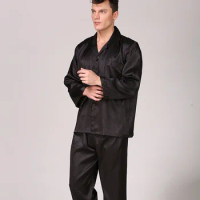 Sleepwear Men Black Nightwear Long Sleeve Pajamas Sleeping Suit for Men Housewear Silk Pajamas for Men Sleepwear Mens Pajama Set