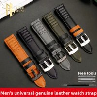 Genuine Leather Watch Band For Citizen BJ-7138 Armani Green Water Ghost Jeep Watch Strap 22mm Men's Universal Cowhide Bracelet