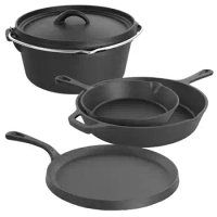 Pre-Seasoned Cast Iron 5-Piece Kitchen Cookware Set, Pots and Pans Cookware Pots and Pans Set
