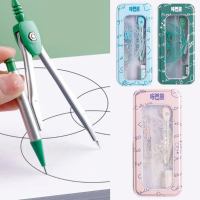 8 cái/bộ Đồ dùng học tập Đa chức năng Bộ dụng cụ hình học toán học Chì than tẩy 0.7mm Hộp kim loại B