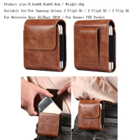 Leather Fold Phone Pouch For Samsung Galaxy Z Flip 4 3 2 5G Motorola Razr 5g Huawei P50 Pocket Waist Belt Clip Bag
